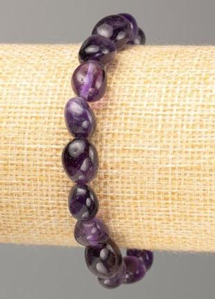 Браслет на резинке натуральный камень аметист галтирования, обхват 18см, d-11х8мм+-