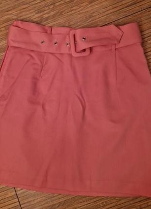 Юбка с поясом розовая, а силуэт, приталенная, короткая мини, юбка6 фото