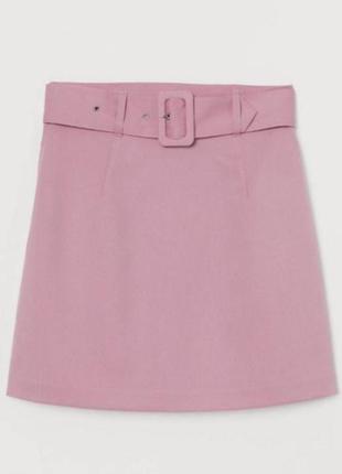 Юбка с поясом розовая, а силуэт, приталенная, короткая мини, юбка