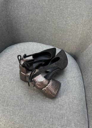 Эксклюзивные туфли лодочки из натуральной итальянской кожи и замша женские на каблуке9 фото