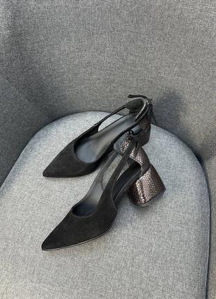 Эксклюзивные туфли лодочки из натуральной итальянской кожи и замша женские на каблуке6 фото