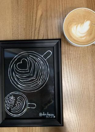 Картина чёрно-белая латте арт чашки кофе @don.bacon2 фото