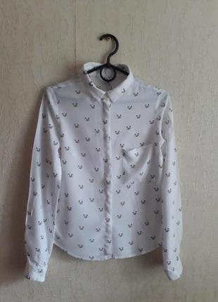 Белая натуральная рубашка с длинным рукавом принт панда