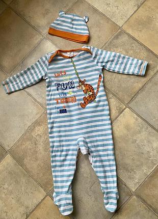 Комплект хлопчатобумажный человечек, слеп, ромпер, пижама, трикотажный человечек disney