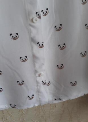 Белая натуральная рубашка с длинным рукавом принт панда9 фото