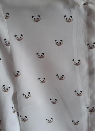 Белая натуральная рубашка с длинным рукавом принт панда2 фото