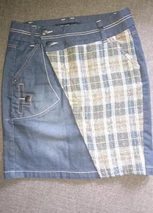Стильная комбинированая джинсовая юбка