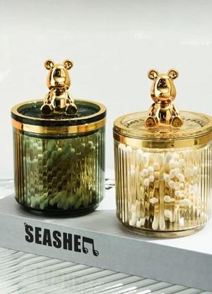 Органайзер із медведиком  для ватних палочек, ватних дисків🥰