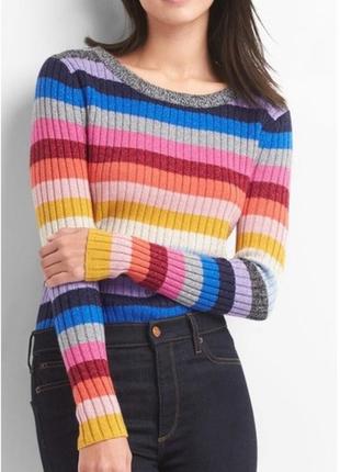 1, женский свитер gap размер м в крупную радужную полоску из мериносовой шерсти гап2 фото