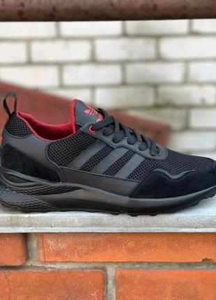 Мужские кроссовки черные adidas krampon кожа + текстиль весна лето