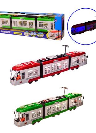 Трамвай k1114 (36 шт.) 2 кольори, батар, кор. — 48.5*8*13.5 см, р-р іграшки — 46*5.5*9.5 см