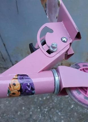 Самокат детский металлический розовый для девочки кататься трёхколёсны6 фото