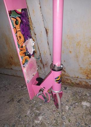 Самокат детский металлический розовый для девочки кататься трёхколёсны5 фото