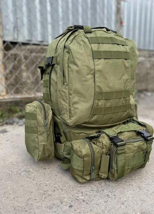 Большой армейский тактический рюкзак с подсумками 55 литров. олива2 фото