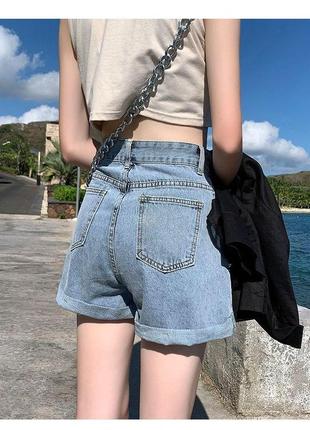 Шорты женские джинсовые с высокой талией и отворотами. шортики летние из денима с высокой посадкой8 фото
