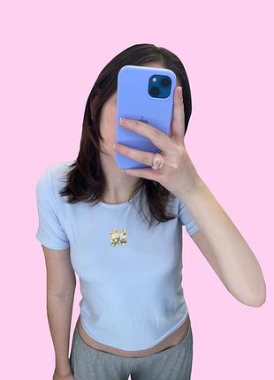 Ніжно-блакитна футболка з зайчиками в стилі baby t shirt y2k