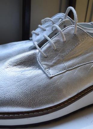 Кожаные серебристые туфли лоферы мокасины полуботинки zign размер  42 27,5 см2 фото