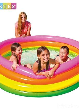 Надувний дитячий басейн "веселка" intex 56441 168x45см 770л, басейн для дітей від 3 років
