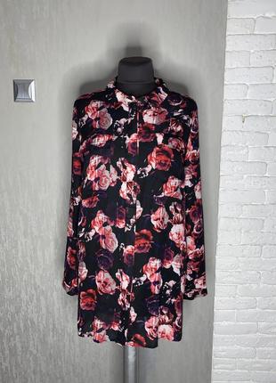 Удлиненная блуза в цветочный принт розы блузка очень большого размера батал tu, xxxl 54-56р1 фото
