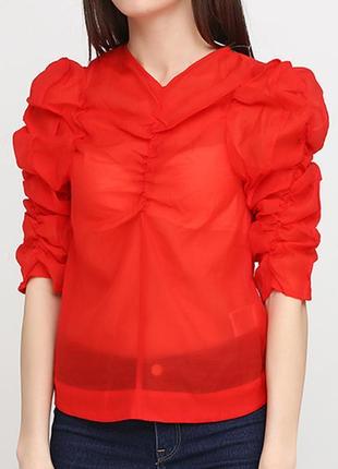 Блузка прозрачная с жоржета с рюшами объемные рукава