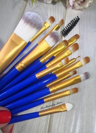 15 шт кисті пензлі набір кисти для макияжа набор blue/gold probeauty4 фото