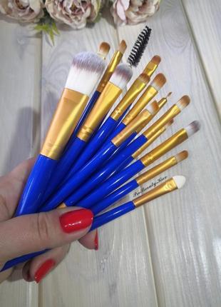 15 шт кисті пензлі набір кисти для макияжа набор blue/gold probeauty2 фото