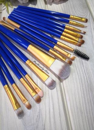 15 шт кисті пензлі набір кисти для макияжа набор blue/gold probeauty5 фото