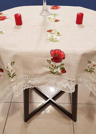 Скатерть с вышивкой маки, лён