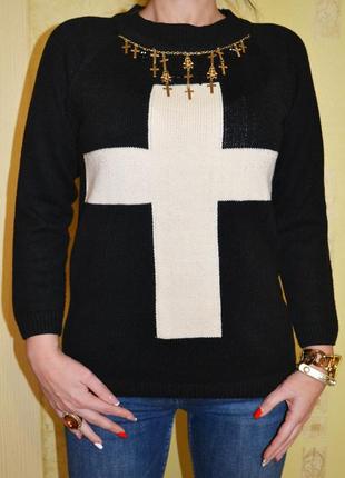 Черный свитер с крестом и бусами черепами monsoon размер s – m2 фото