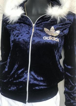 Модна велюрова кофта з капюшоном adidas