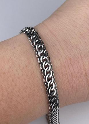 🇺🇦 мужской массивный браслет серебро 925° покрытие чернений плетения плоская венция