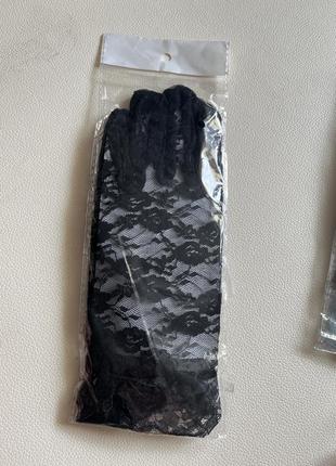 Черные тюлевые перчатки кружево5 фото