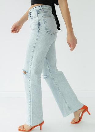 Широкие джинсы с прорезями5 фото