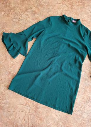Платье вечернее нарядное бутылка зеленое фонарик футляоюр ровное оверсайз однотонное по колено ресторан5 фото