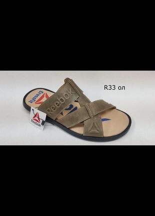 Мужские кожаные шлепанцы reebok оливка
