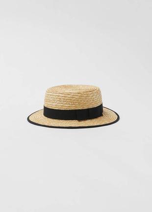 Солом’яний капелюх прямого крою з вузькими полями та контрастною стрічкою2 фото