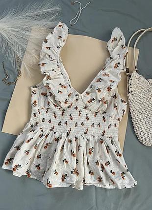 Летний топ с воланами кофта майка с рюшами топ в цветы