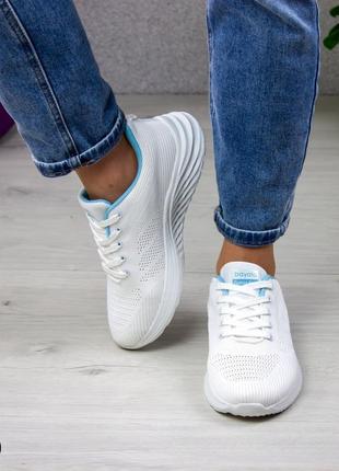 Стильні літні кросівки жіночі білі з блакитним  текстильні з сіткою/сітка/сіточка-жіноче взуття на літо 20234 фото