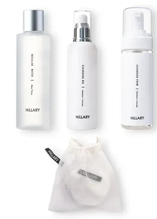 Комплекс очищение для сухой и чувствительной кожи + многоразовые эко диски для снятия макияжа hillar