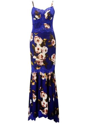 Длинное летнее платье в стиле dolce &amp; gabbana синяя в цветы
