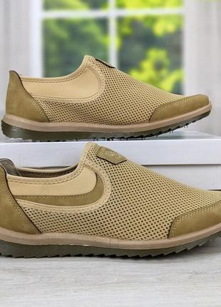 Кроссовки мокасины мужские сетка песочные dago style 3127-2