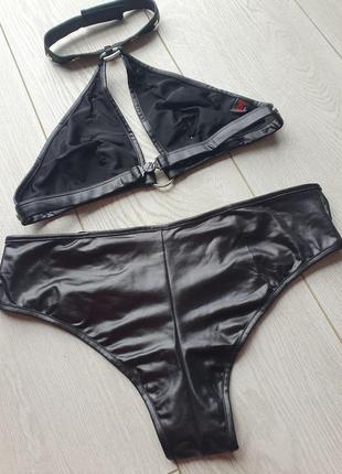 Комплект набор бюст трусики кожа латекс ролевые игры сексуальный эротический нижнее...