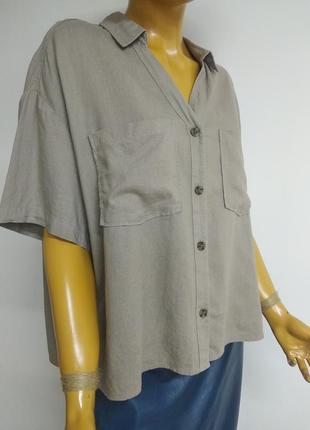 Базовая натуральная льняная оверсайз рубашка футболка блуза серо-бежевого цвета l xl xxl3 фото