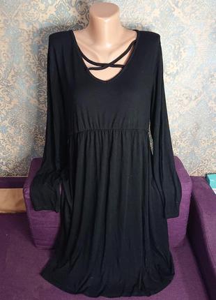 Черное женское платье свободного фасона большой размер батал 52 /546 фото