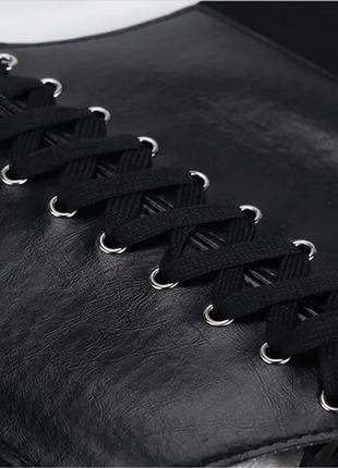 Моделирующий черный пояс корсет грация для похудения утяжка живота кожаный на липучке с шнуровкой9 фото
