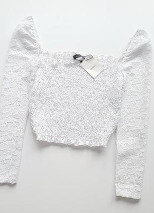 Bershka блуза белая квадратный вырез базовая4 фото