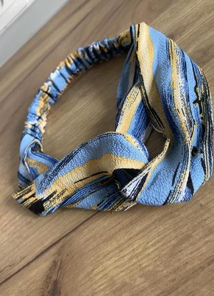 Сине-желтая чалма текстильная резинка повязка классика солоха на голову3 фото