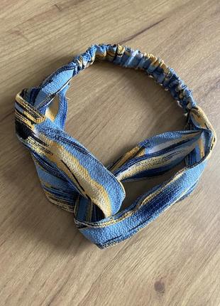 Сине-желтая чалма текстильная резинка повязка классика солоха на голову2 фото