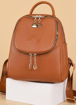 Женский минирюкзачок на плечо, маленький женский рюкзачок экошкира коричневый