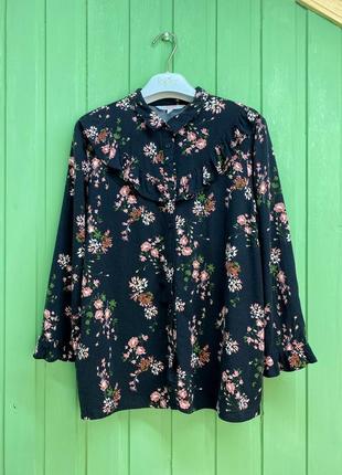 Шикарная блуза из вискозы длинный рукав цветочный принт с воланами1 фото